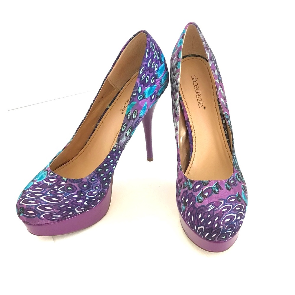 SHOE DAZZLE Platform Stiletto Pumps Purple Peacock Women’s Size 10